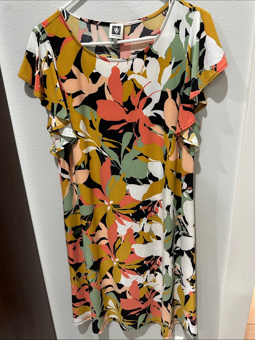 Anne Klein Multicolor Floral Midi Dress with Ruffle Sleeves